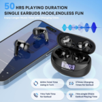 Wireless Earbuds, Sports Bluetooth Headphones, 80Hrs Playtime Ear Buds with LED Power Display, Noise Canceling Headset, IPX7 Waterproof Earphones for Workout/Running - Image 3